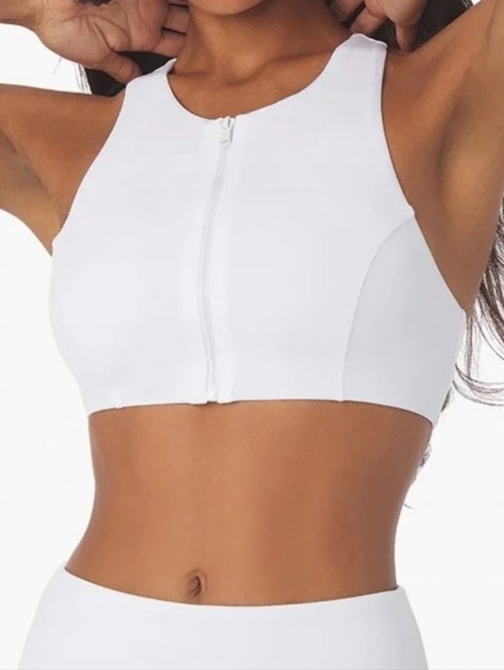WeWoreWhat Zip Front Racerback Bikini Top in Optic White Sz S - Picture 1 of 6
